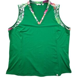 Lady‎ Hagen Womens Golf Polo Shirt Green Floral Sleeveless V Neck Size XXL